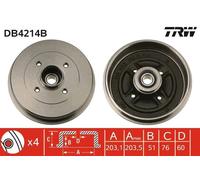 Brake Drum TRW DB4214B for DACIA RENAULT