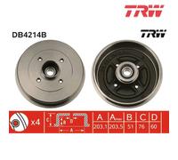 Brake Drum TRW DB4214B For RENAULT, DACIA