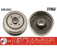 Brake drum TRW DB4302 for OPEL CORSA C (X01) 1 2003-2009
