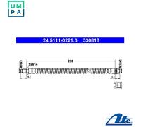 ATE Brake Hose 24.5111-0221.3 - for Nissan Renault Opel Vauxhall Primastar Bus X83 F4R 720 - New