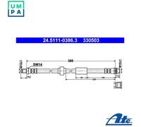 ATE Brake Hose 24.5111-0386.3 - Flexible Brake Line for Renault Opel Nissan Vauxhall