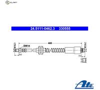 Flexible brake hose 24.5111-0462.3 ATE for CITROËN PEUGEOT FIAT LANCIA