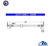 ATE Brake Hose 24.5111-0490.3 - Renault Espace Mk III 2.2L G9T710, G8T716, G8T714, G8T760