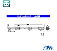 Flexible brake hose 24.5140-0498.3 ATE for MERCEDES-BENZ VITO / MIXTO Van VIANO