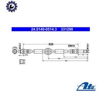 ATE Brake Hose 24.5140-0514.3 for VW Multivan (T5/T6), Transporter, Caravelle 2.0L