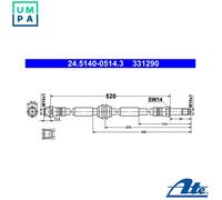 ATE Brake Hose 24.5140-0514.3 for VW Multivan (T5/T6), Transporter, Caravelle 2.0L