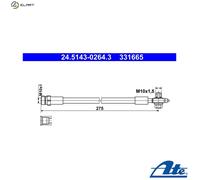 ATE Brake Hose 24.5143-0264.3 275 M10x1 SKODA: Octavia 3 Combi, SEAT: Leon III Hatchback, Leon III ST