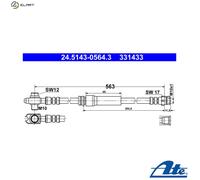 ATE Brake Hose 24.5143-0564.3 - Fits Audi, SEAT, SKODA, VW (1K0611701 / 1K0611701B)