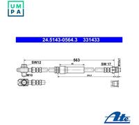 ATE Brake Hose 24.5143-0564.3 - Fits Audi, SEAT, SKODA, VW (1K0611701 / 1K0611701B)