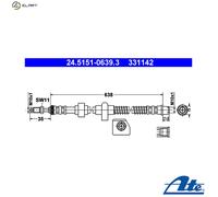 Flexible brake hose 24.5151-0639.3 ATE for PEUGEOT CITROËN