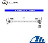 ATE Brake Hose 24.5158-0164.3 165 M10x1 MITSUBISHI: PAJERO 2, Pajero Sport 1 SUV