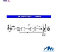 ATE Brake Hose 24.5162-0390.3 - for FORD S-MAX (WA6) 2.0 2006-2014
