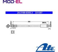 Flexible brake hose 24.5169-0355.3 ATE for BMW 7