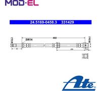 Brake Hose ATE 24.5169-0458.3 for BMW 3 (E36) 1.6 1993-1998