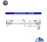 ATE Brake Hose 24.5170-0315.3 - For Audi, VW, SEAT (80, 90, Golf)