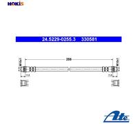 Flexible brake hose 24.5229-0255.3 ATE for RENAULT CITROËN PEUGEOT