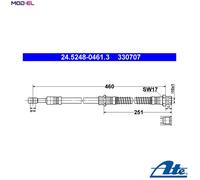 ATE Brake Hose 24.5248-0461.3 - New for Volvo S40 I / Mitsubishi Carisma