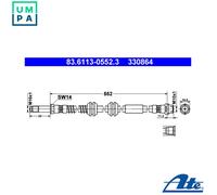 Brake Hose ATE 83.6113-0552.3 for CALIFORNIA T6 Camper (SGC, SGG, SHC) 2.0 2016-