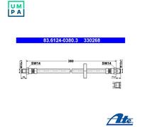 Flexible brake hose 83.6124-0380.3 ATE for VOLVO 960 Mk II 960 Mk II Estate