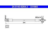 ATE Brake Hose 24.5143-0264.3 275 M10x1 SKODA: Octavia 3 Combi, SEAT: Leon III Hatchback, Leon III ST