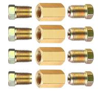 Brake Line Fittings - 3/16 Nuts | Brass Contacts - Automotive Adapter | Rust Resistant Precision Thread Clutch Set With 4 Couplings 8 Nuts For Cars Trucks Pickups Minivans Repair