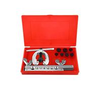 Brake Line Flaring Tool Kit, 9Pcs Metric & Imperial Pipe Tube Brake Flaring Kit Includes Clamp Spreader Dies with Case, Pipe Tube Faring Repair Set for Single Or Double Flares 45# Steel