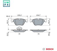 Bosch Brake Pad Set Low-Metallic Width 155.2mm 0986424621