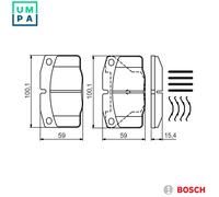 Bosch BP747 - Brake Pads Car Front Axle - Bosch Quality - Reduced Noise and Dust - ECE-R90 Certified - Copper-Free - 1 Set of 4 Pads - With Accessories