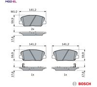 Bosch Front Brake Pad Set 0986494979 - Low-Metallic, Anti-Squeak Plate, 141.2mm for Hyundai/Kia