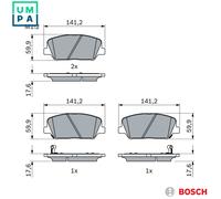 Bosch Front Brake Pad Set 0986494979 - Low-Metallic, Anti-Squeak Plate, 141.2mm for Hyundai/Kia