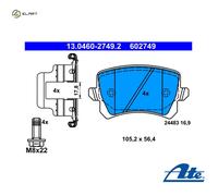 ATE Brake pad set VW,AUDI,SKODA 13.0460-2749.2 1K0698451G,3AA698451,3C0698451D 3C0698451E,3C0698451F,5N0698451,8E0698451J,1K0698451D,1K0698451F