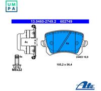 Brake pads 13.0460-2749.2 ATE for VW SEAT SKODA AUDI