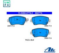 ATE Brake Pad Set 13.0460-2774.2, Disc Brake for NISSAN MICRA/NOTE (2012-2016)