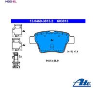 ATE Brake Pad Set 13.0460-3813.2 Disc Brake for Peugeot Citroen