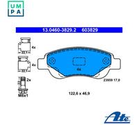 ATE Brake pad set 13.0460-3829.2 not prepared for wear indicator, excl. wear warning contact with brake caliper screws with accessories TOYOTA: Aygo