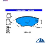 ATE Brake pad set 13.0460-3829.2 not prepared for wear indicator, excl. wear warning contact with brake caliper screws with accessories TOYOTA: Aygo