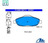 ATE Brake Pads 13.0460-3847.2 - Front Disc for PEUGEOT 308 I / 308 SW I / 3008 I / 308 CC