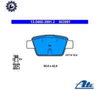 ATE Brake Pad Set 13.0460-3991.2, Disc Brake, fits FIAT, Alfa Romeo, Lancia