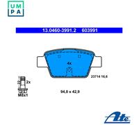 ATE Brake Pad Set 13.0460-3991.2, Disc Brake, fits FIAT, Alfa Romeo, Lancia