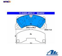 Brake pads 13.0460-4852.2 ATE for PORSCHE VW