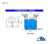 ATE Brake pad set BMW 13.0460-4874.2 34212284766,34212284989,34216855474 34216876422,34216887576,34218099354