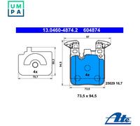 ATE Brake pad set BMW 13.0460-4874.2 34212284766,34212284989,34216855474 34216876422,34216887576,34218099354