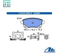ATE Brake Pad Set 13.0470-2652.2 Disc Brake for Renault Grand Scenic III 1.2