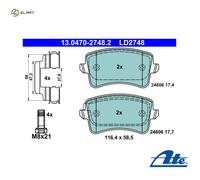 ATE Ceramic Brake pad set 13.0470-2748.2 not prepared for wear indicator, excl. wear warning contact with brake caliper screws with accessories