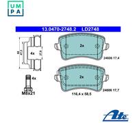 ATE Ceramic Brake Pad Set 13.0470-2748.2, no wear indicator, with caliper screws & accessories