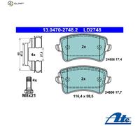 ATE Ceramic Brake Pad Set 13.0470-2748.2, no wear indicator, with caliper screws & accessories