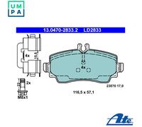 ATE Brake Pad Set 13.0470-2833.2 - Disc Brake for Mercedes-Benz A-Class W168 (M 166.940 1.4L 4cyl)