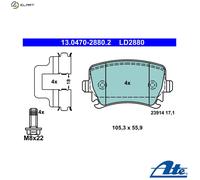 ATE Brake Pads 13.0470-2880.2 Ceramic Rear Disc for VW SEAT SKODA AUDI