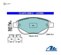 ATE Ceramic Brake pad set 13.0470-3966.2 not prepared for wear indicator, excl. wear warning contact with brake caliper screws with accessories