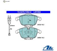 ATE Ceramic Brake pad set 13.0470-7252.2 incl. wear warning contact CITROËN: C5 3, C5 III Estate, PEUGEOT: 407 SW, 407 Coupe, 407 Saloon